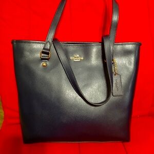 Coach Navy Blue Leather Tote Bag